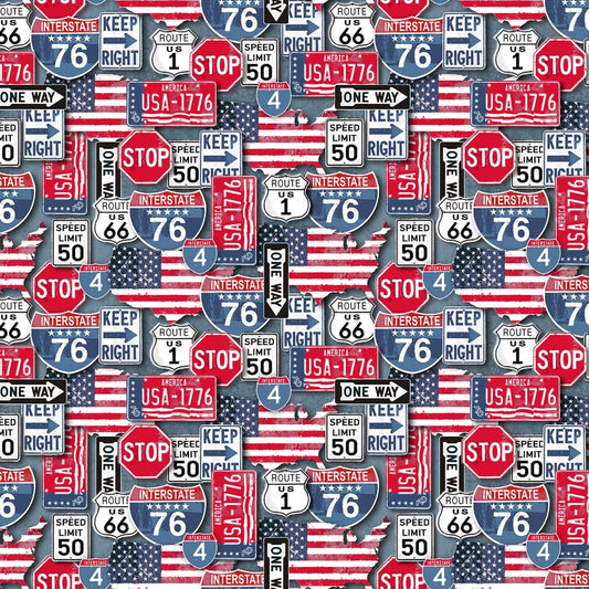 American Road Trip by Whistler Studios License Plate 52336-X Cotton Woven Fabric