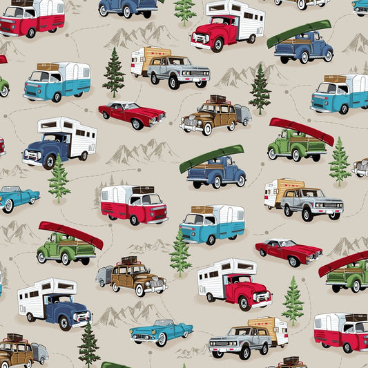 American Road Trip by Whistler Studios Camper Trailers Neutral 52335-2 Cotton Woven Fabric