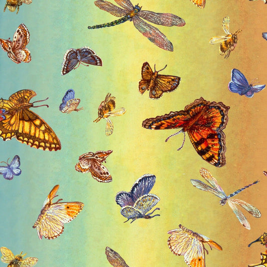 Spirit of Flight by Josephine Wall Butterfly Ombre 16483-MLT Digitally Printed Cotton Woven Fabric