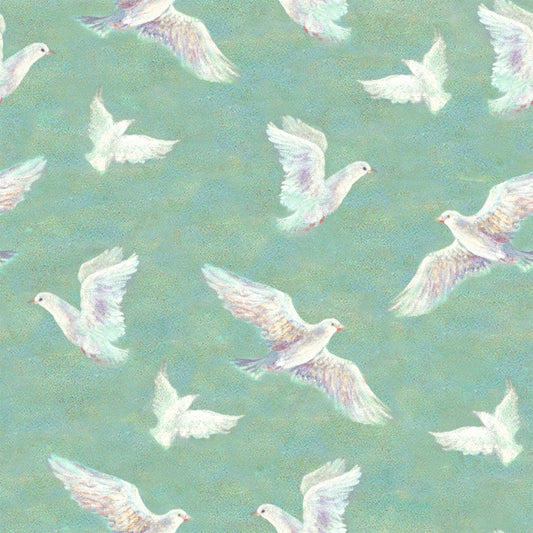 Spirit of Flight by Josephine Wall Doves Mint 16485-MNT Digitally Printed Cotton Woven Fabric