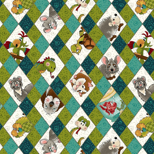 Rescued and Loved Argyle Teal 9397-76  Cotton Woven Fabric