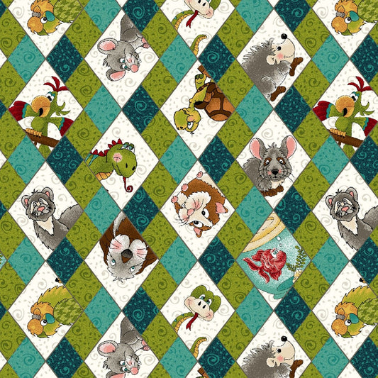Rescued and Loved Argyle Teal 9397-76 Cotton Woven Fabric