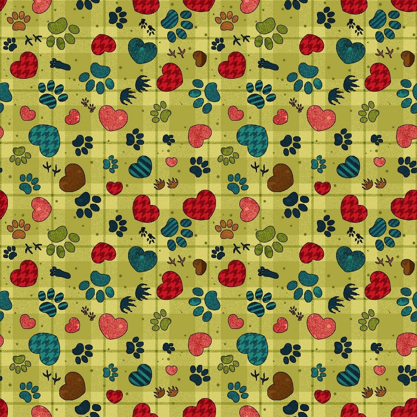 Rescued and Loved Pawprint/Heart Green 9396-66  Cotton Woven Fabric