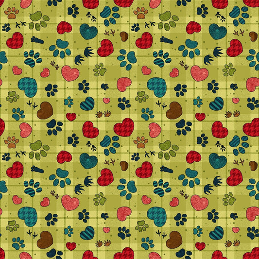 Rescued and Loved Pawprint/Heart Green 9396-66 Cotton Woven Fabric