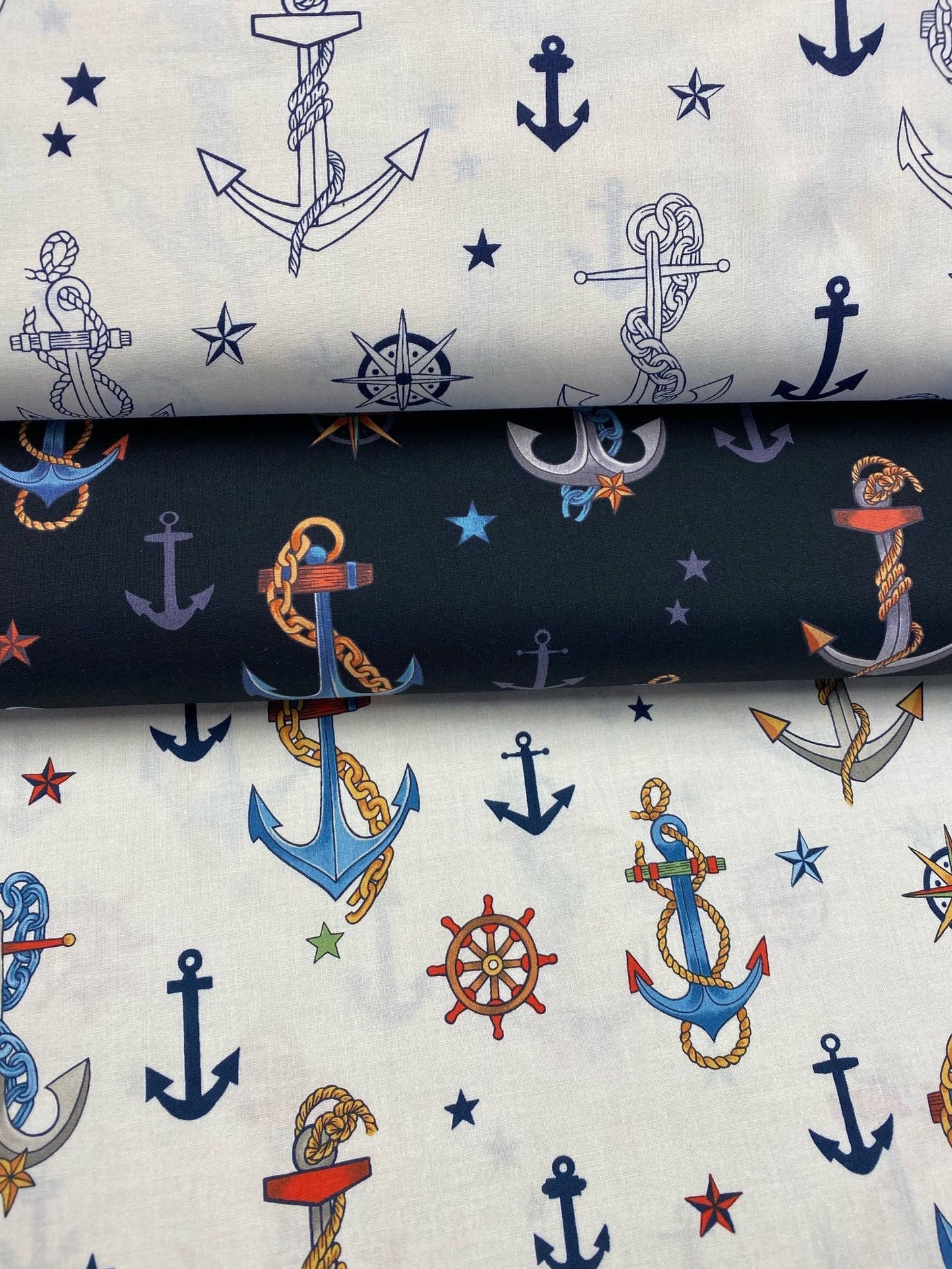 Nicole's Prints Tea/Blue Anchored 8835c Cotton Woven Fabric