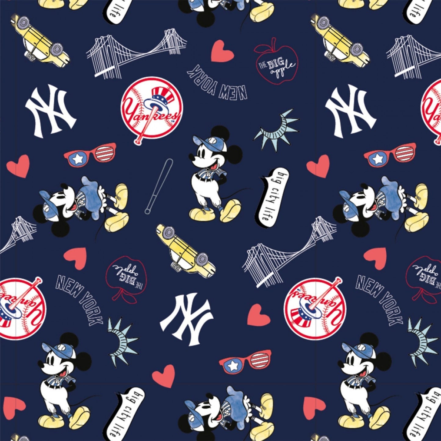 Licensed MLB Disney Mash Up New York Yankess 60280-B Cotton Woven Fabric