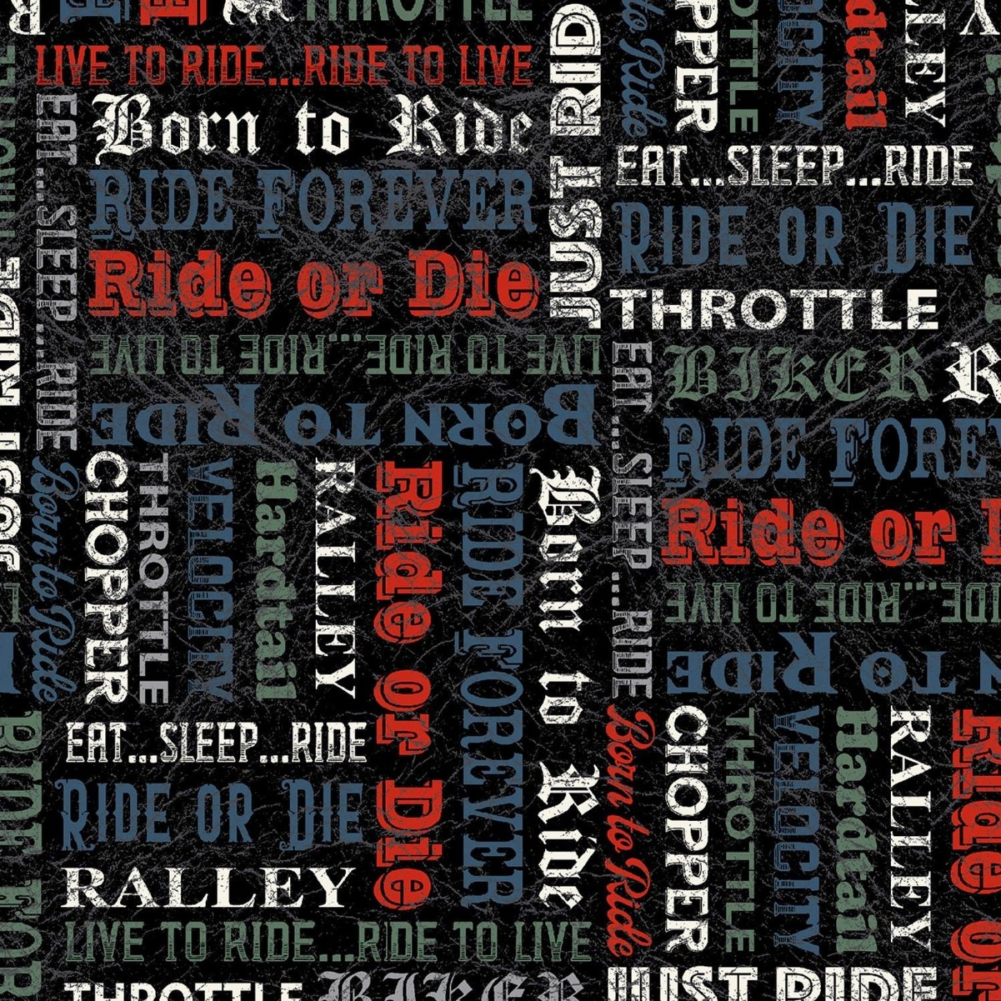 Born to Ride by Whistler Studios Words Black 52243-3 Cotton Woven Fabric