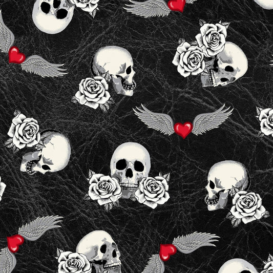 Born to Ride by Whistler Studios Skulls Black 52241-3 Cotton Woven Fabric