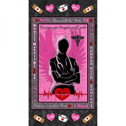 24" Panel Pink Nurse 1195-NURSE Cotton Woven Panel