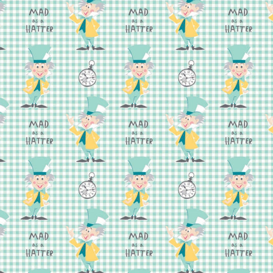 Licensed Alice in Wonderland 2 Mad as a Hatter Turquoise 85020205-2 Cotton Woven Fabric