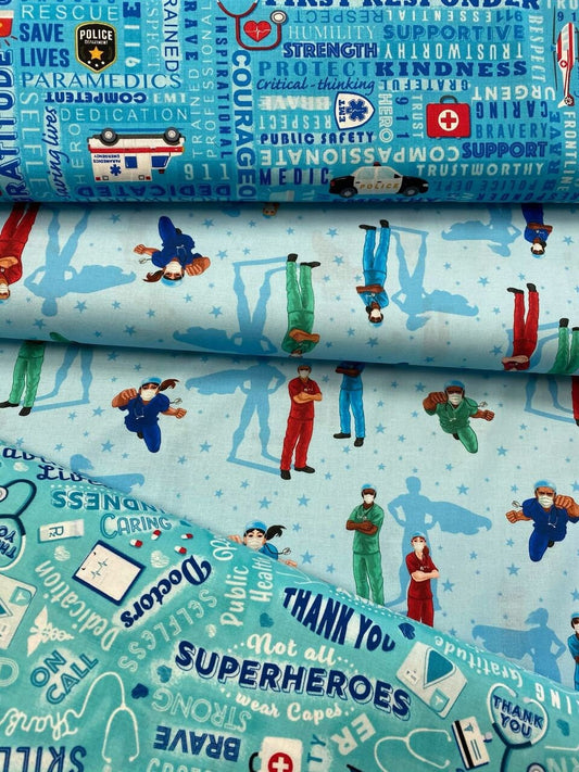 Everyday Heroes Medical Heroes Aqua C8419 Cotton Woven Fabric