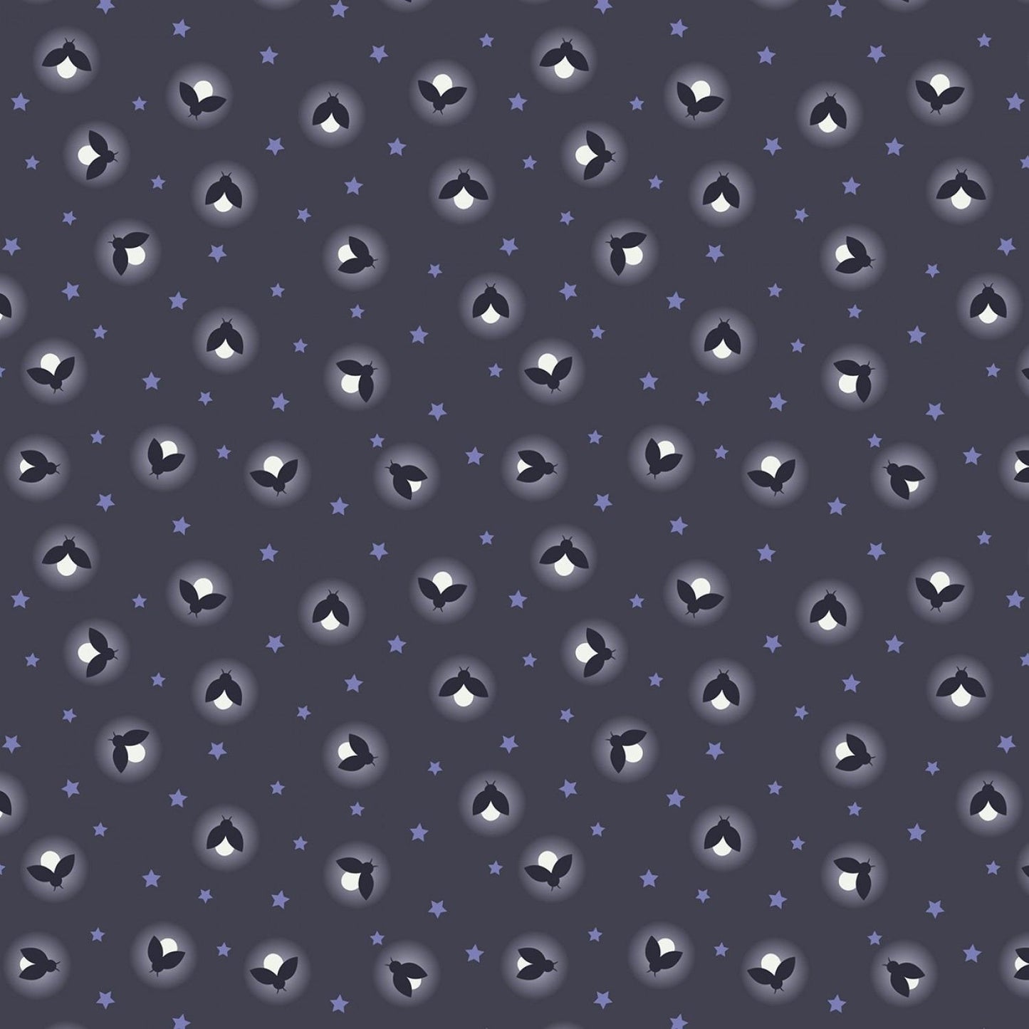 Nighttime in Bluebell Wood Fireflies Midnight Blue A475.2 Glow in the Dark Cotton Woven Fabric