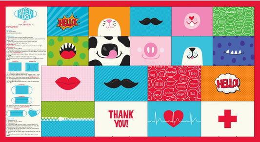 24" Panel Safety First  by Stacy Iest Hsu Craft/Mask 20770 200 thread count Cotton Woven Panel