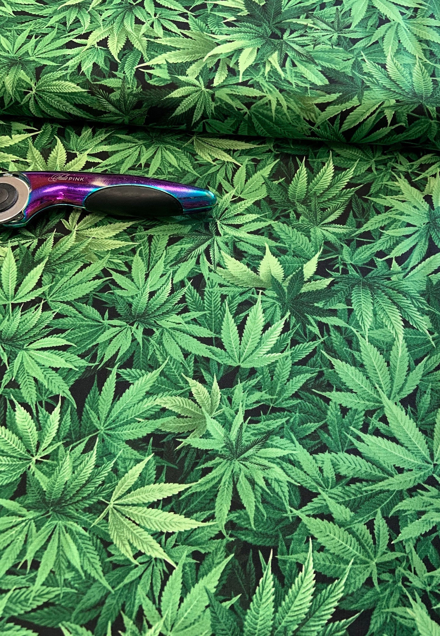 Cannabis Leaf Nature-C3819 Green Cotton Woven Fabric