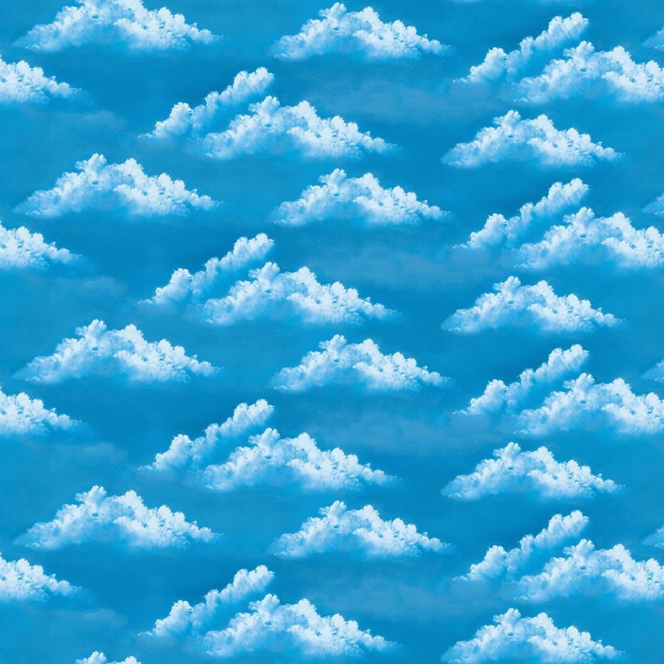 The Joy of Painting by Bob Ross Happy Clouds Blue 5428-71 Digitally Printed Cotton Woven Fabric