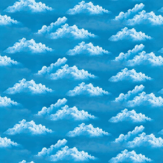 The Joy of Painting by Bob Ross Happy Clouds Blue 5428-71 Digitally Printed Cotton Woven Fabric