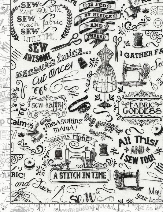 Fabric Goddess Sewing Words White GAIL-C3417-WHITE Cotton Woven Fabric