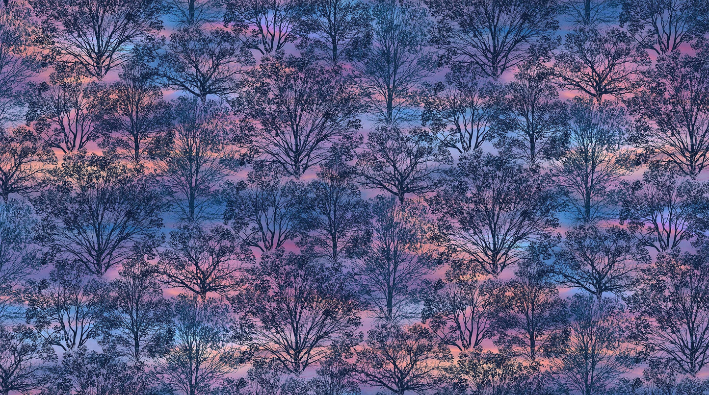 The View From Here 2 Glass Lake Tree Silhouette DP23772-84 Cotton Woven Fabric