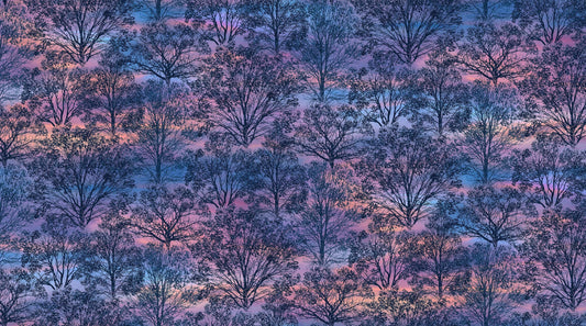 The View From Here 2 Glass Lake Tree Silhouette DP23772-84 Cotton Woven Fabric