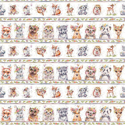 Little Darlings Woodland by Sillier Than Sally Animals Stripe LIDW4342-MU Cotton Woven Fabric