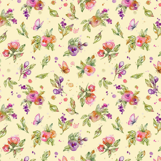 Little Darlings Woodland by Sillier Than Sally Flowers Light Yellow LIDW4346-Y Cotton Woven Fabric