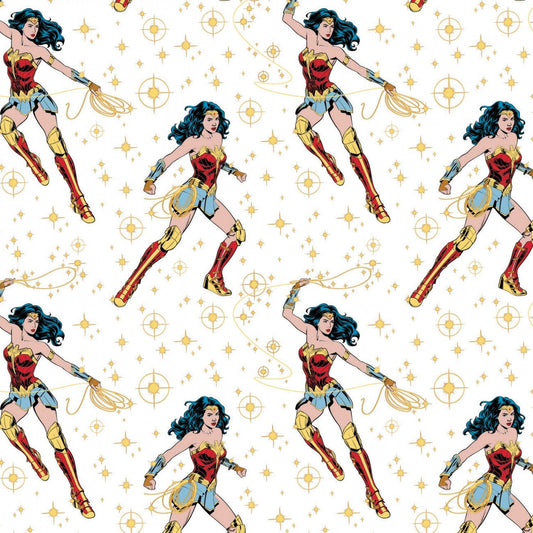 Licensed Wonder Woman 1984 Poses White 23400822-1 Cotton Woven Fabric