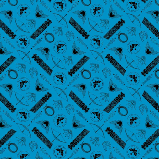 Licensed Wonder Woman 1984 Tossed Icons Blue 23400828-2 Cotton Woven Fabric