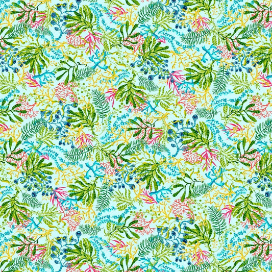 Blooming Ocean by Pam Vale Seaweed Lt. Blue 5404-11 Digitally Printed Cotton Woven Fabric