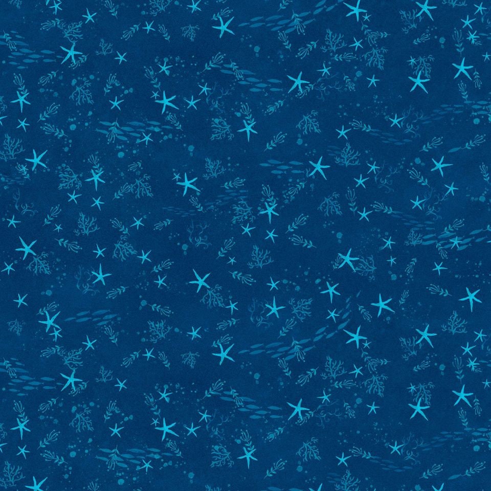 Blooming Ocean by Pam Vale Star Fish Dk Blue 5405-77 Digitally Printed Cotton Woven Fabric