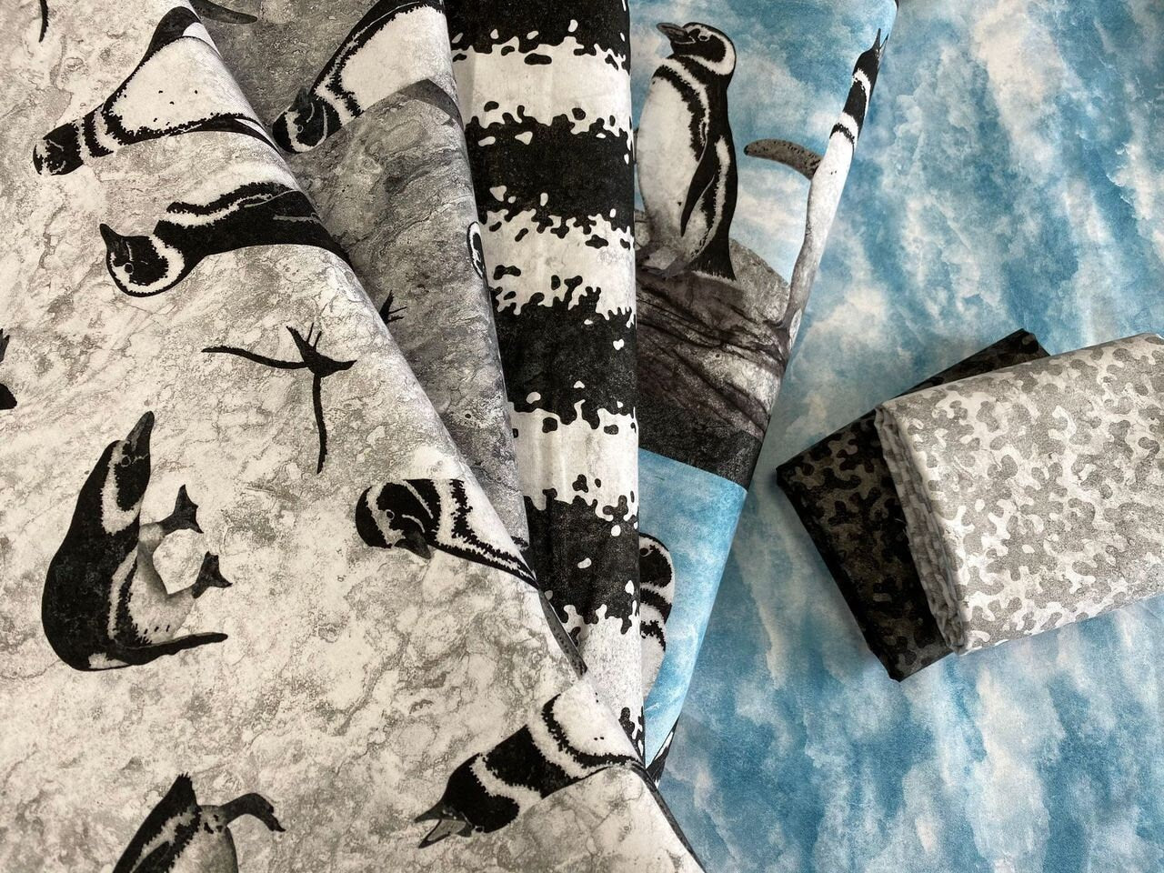 Magdalena by Sue Sherman Penguin Stripe Black/Grey 23764-92 Cotton Woven Fabric