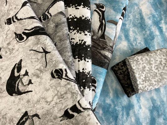 Magdalena by Sue Sherman Penguin Stripe Black/Grey 23764-92 Cotton Woven Fabric