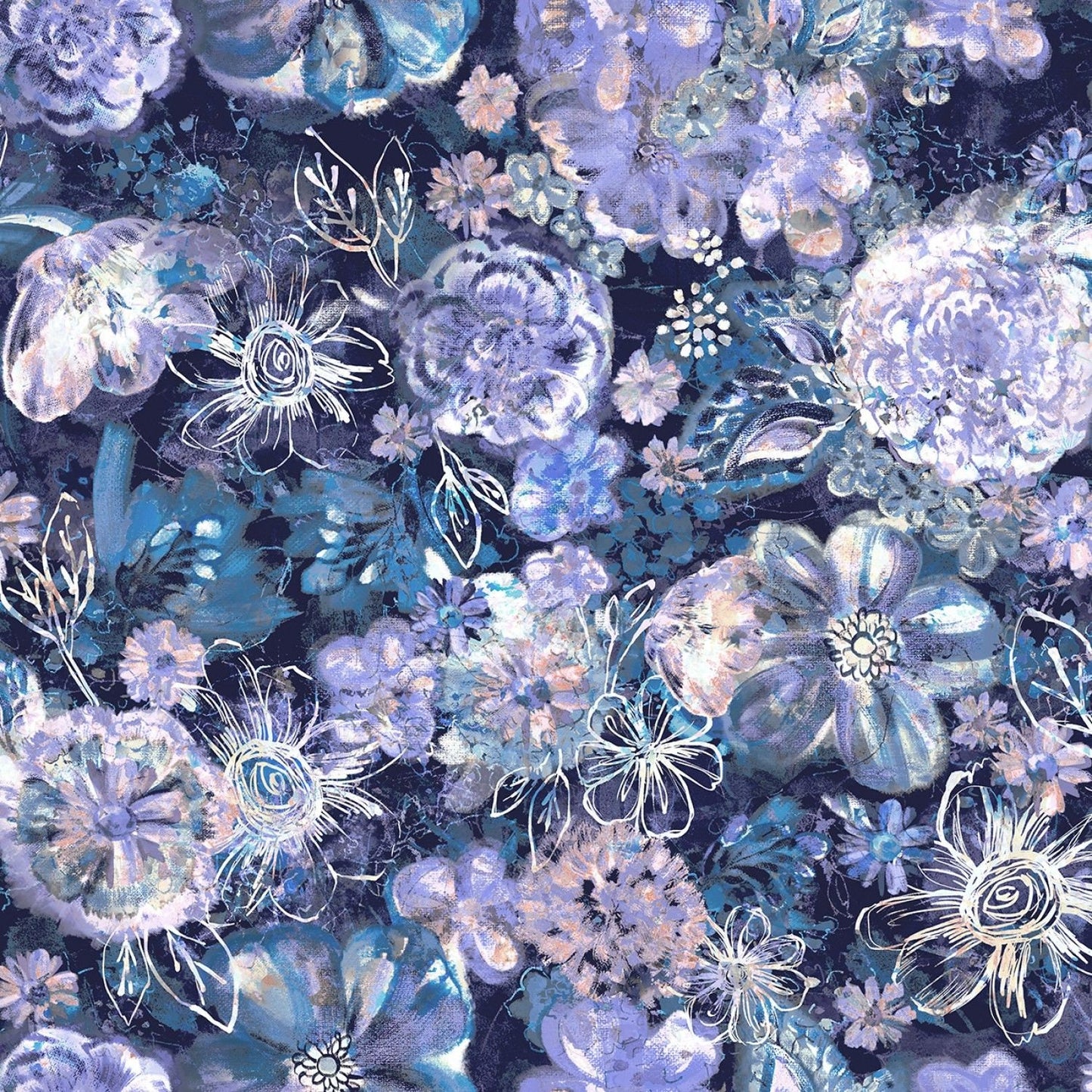 Bouquet Digiprint Floral Eclipse Navy RJ2201-NA1D Digitally Printed Cotton Woven Fabric