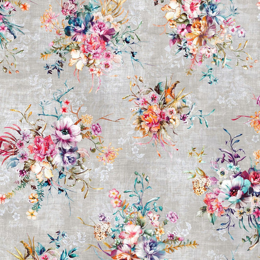 Bouquet Digiprint Boutique Blooms Concrete RJ2205-CO1D Digitally Printed Cotton Woven Fabric