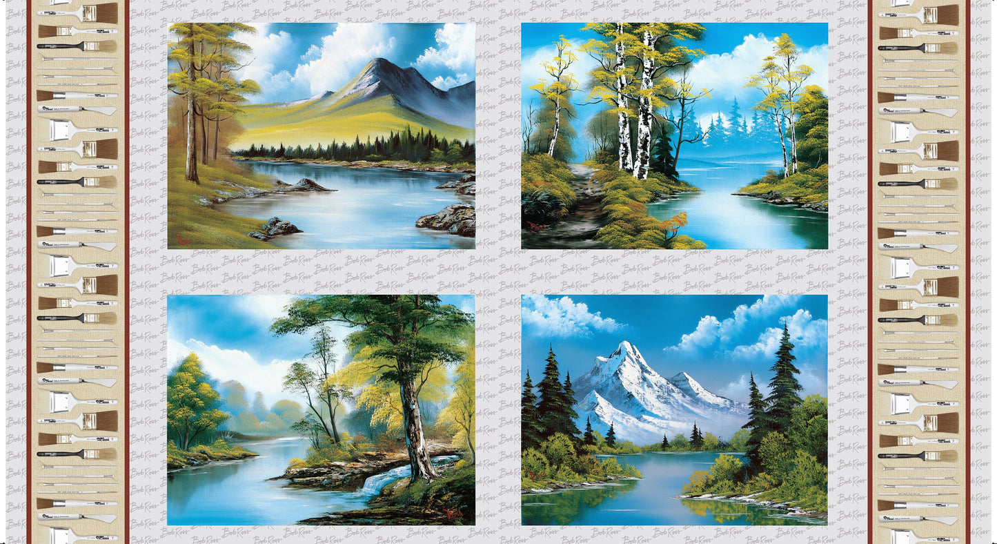 The Joy of Painting by Bob Ross 24" Panel Block Repeat 5433-76 Digitally Printed Cotton Woven Fabric