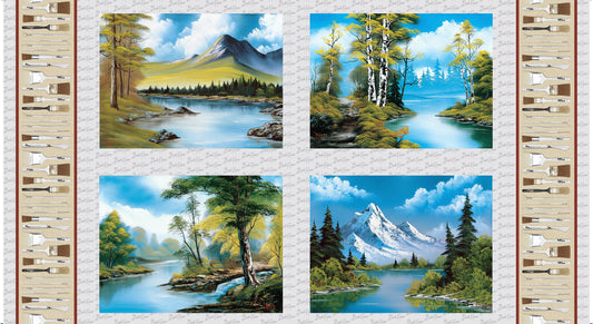 The Joy of Painting by Bob Ross 24" Panel Block Repeat 5433-76 Digitally Printed Cotton Woven Panel