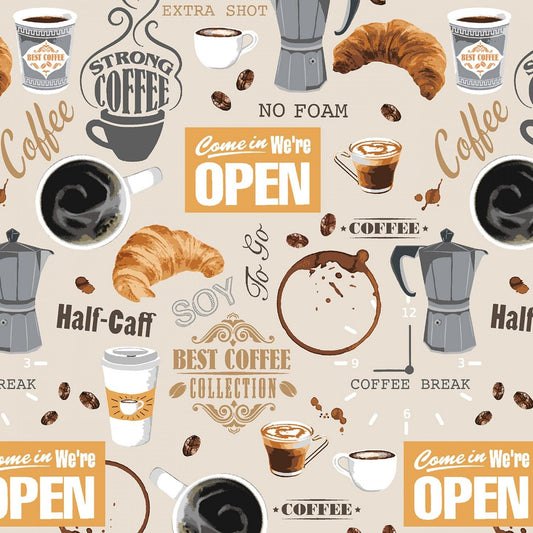 Coffee Shop by Whistler Studios Coffee Break Neutral 52259-1 Cotton Woven Fabric