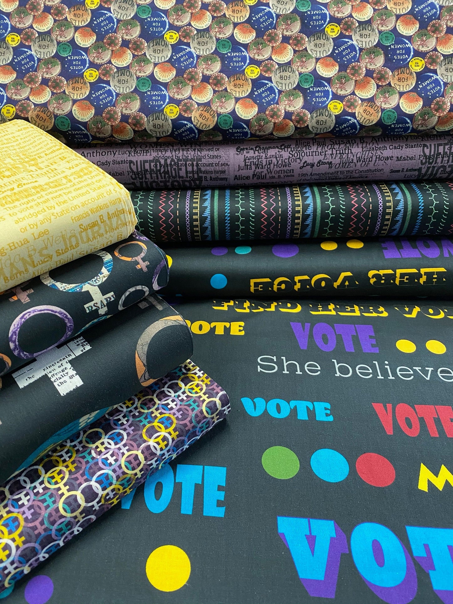 Votes for Women by Sandra Sider Amendment Names Yellow 12321B-33 Digitally Printed Cotton Woven Fabric