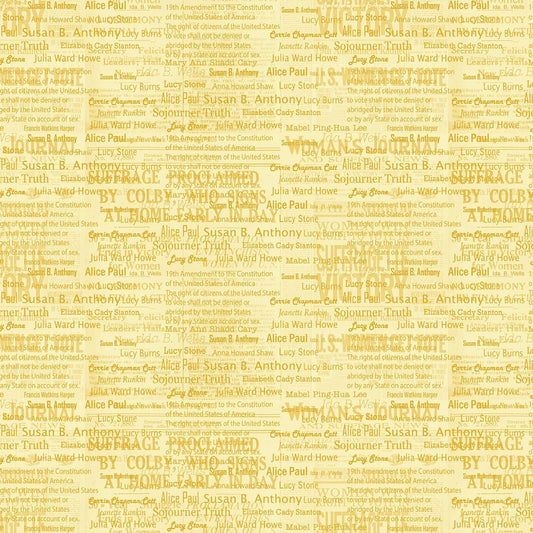 Votes for Women by Sandra Sider Amendment Names Yellow 12321B-33 Digitally Printed Cotton Woven Fabric