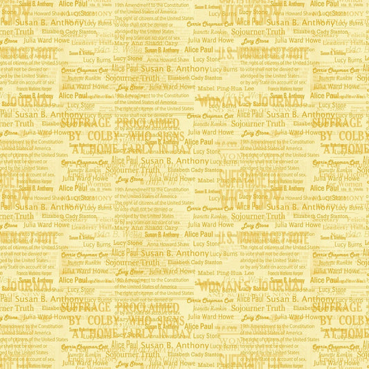 Votes for Women by Sandra Sider Amendment Names Yellow 12321B-33 Digitally Printed Cotton Woven Fabric