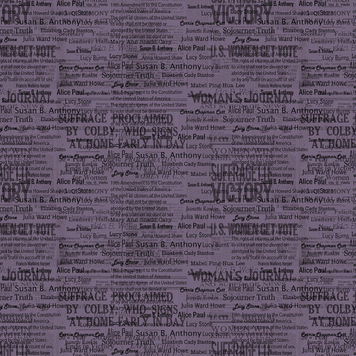 Votes for Women by Sandra Sider Amendment Names Purple 12321B-66 Digitally Printed Cotton Woven Fabric