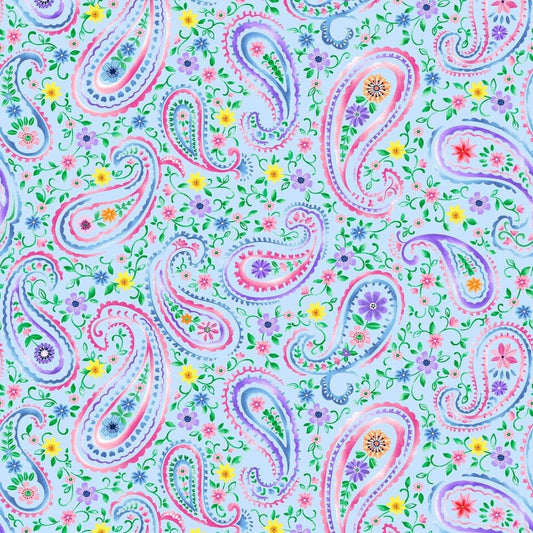Wonderland by Satin Moon Designs Paisley Lt Blue 1403-11 Cotton Woven Fabric