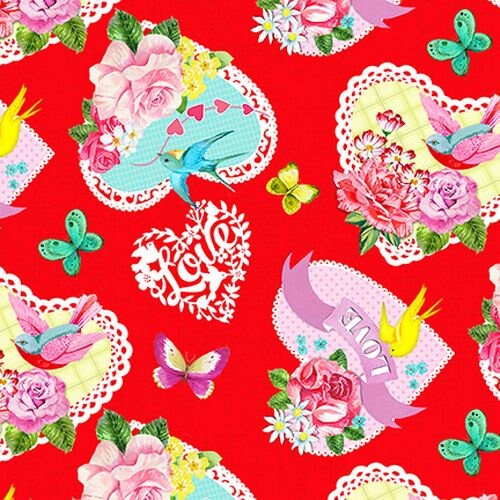 Heart & Soul by Barb Toutillotte Tossed Large Hearts Allover Red 9441-88 Cotton Woven Fabric