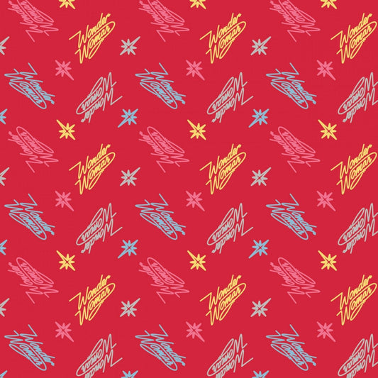 Licensed Wonder Woman 1984 Neon Logo Red 23400827-1 Cotton Woven Fabric