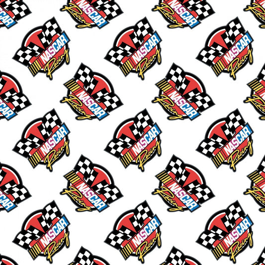 Licensed Nascar Retro Racing Flag White 39190106-1 Cotton Woven Fabric