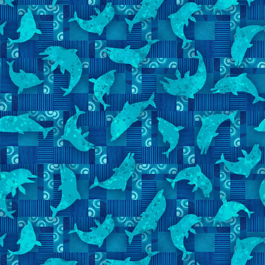 Blooming Ocean by Pam Vale Dolphin Toss Blue 5406-71 Digitally Printed Cotton Woven Fabric