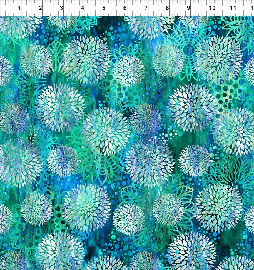 Floragraphix V by Jason Yenter Chrysanthemum Blue/Green 3fge-2 Cotton Woven Fabric
