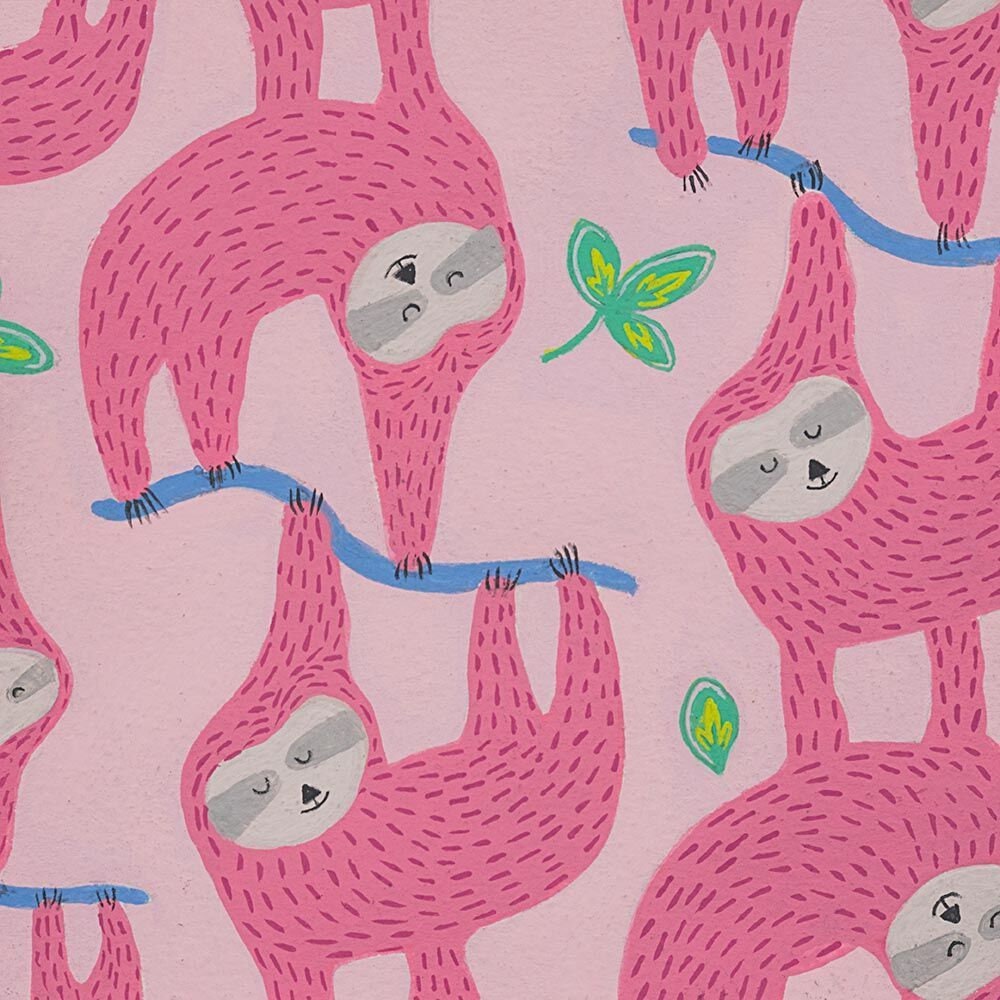 Monkey's Bizness Sleepy Sloth Pink 8818b Cotton Woven Fabric