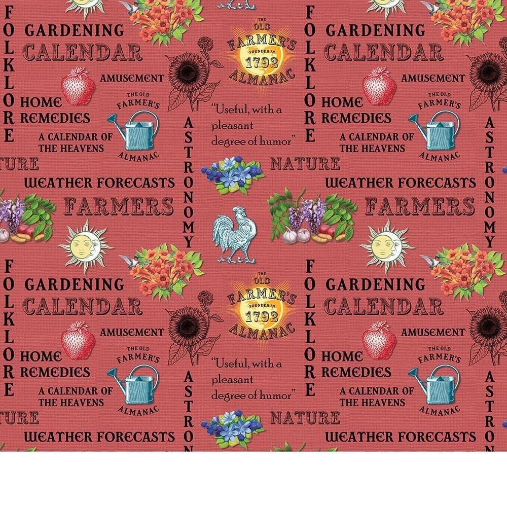 Old Farmer's Almanac Floral Words Red 10327 Cotton Woven Fabric