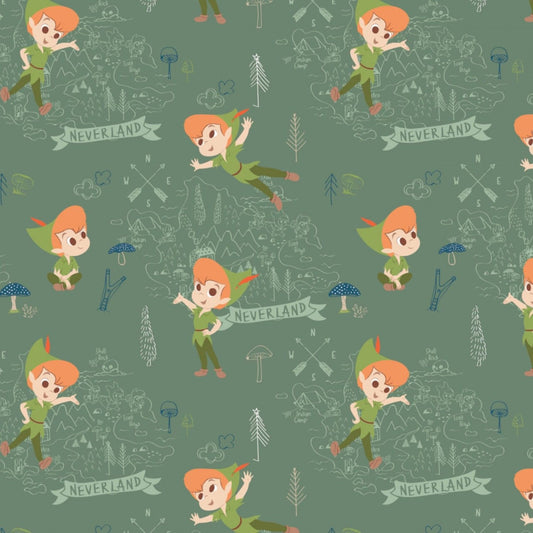 Peter Pan & Tinker Bell Neverland Adventures Green 85330201-2 Cotton Woven Fabric