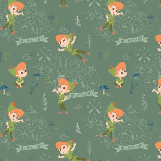 Peter Pan & Tinker Bell Neverland Adventures Green 85330201-2 Cotton Woven Fabric